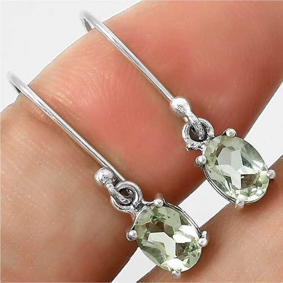 Jewelry - Natural green amethyst sterling silver earrings